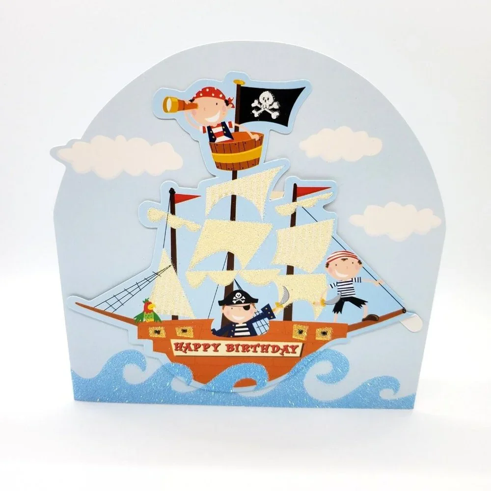 Magi Design London Large Glitter Blank Happy Birthday Greeting Card *PIRATES*